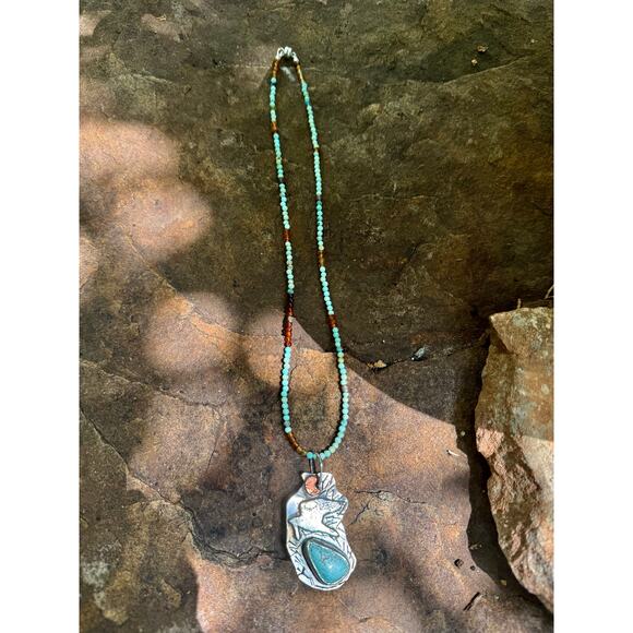 Miss Kite Arizona Natural Turquoise Copper Moon Sterling Pendant Gemstone Chain - Picture 12 of 13